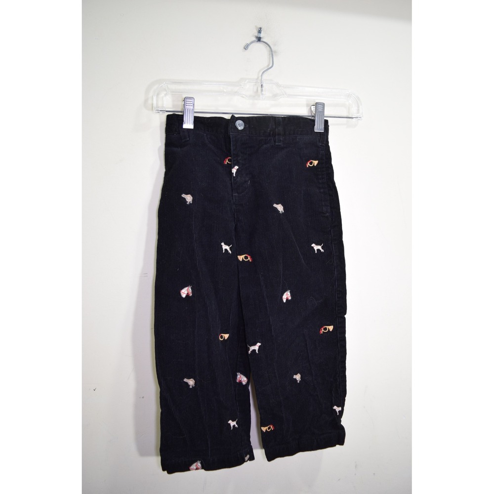 Hartstrings Black Corduroy Embroidered Equestrian Hunting Dog Pants 4T Boys